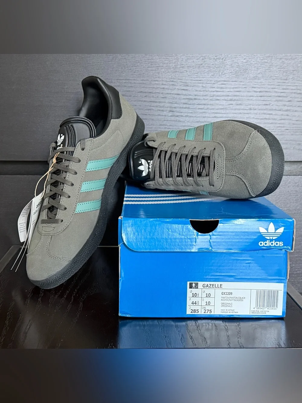 Adidas Gazelle Suede Sneakers in Grey with Mint Accents